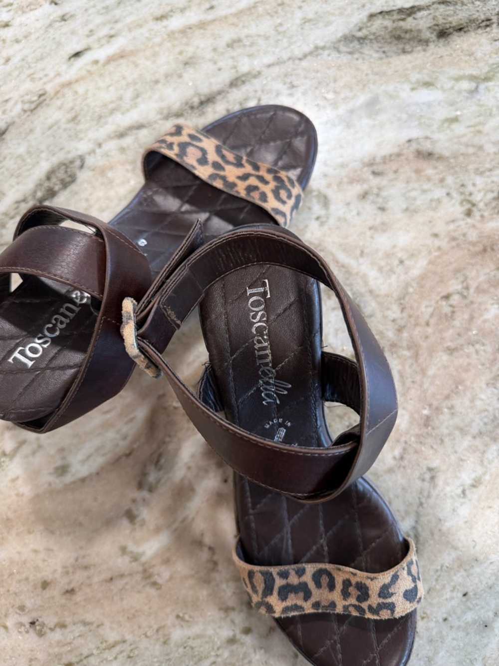 Toscanella Brown Leopard-Accent Women's Sandals